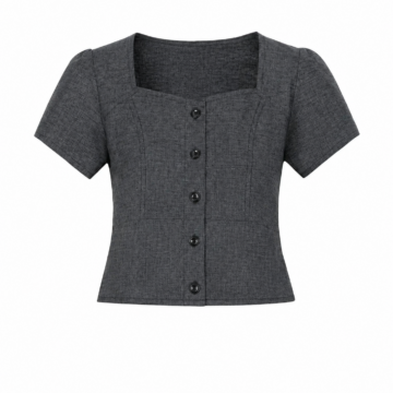 Heathered Dark Gray Button-Front Cropped Top