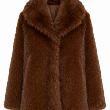 Brown Faux Fur Mid-Length Coat with Shawl Collar