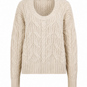 Cream Cable-Knit Scoop Neck Sweater with Relaxed Fit
