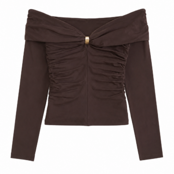 Dark Brown Off-Shoulder Ruched Crop Top