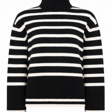 Black and Off-White Striped Turtleneck Sweater