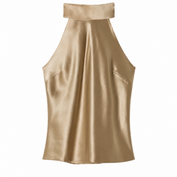 Champagne Gold Mock Neck Halter Sleeveless Top