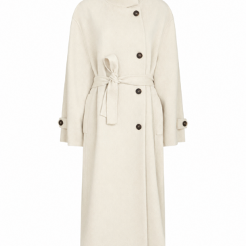 Ivory Longline Coat with Funnel Neck and Self-Tie Belt