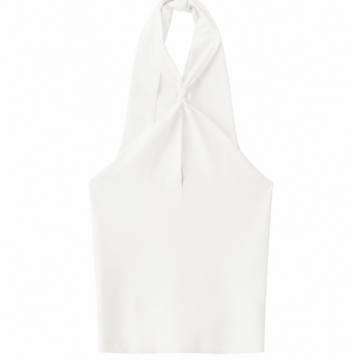 White Sleeveless Halter Top with Twist Neckline