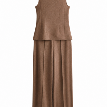 Medium Brown Sleeveless Mock-Neck Top and Wide-Leg Trousers Set