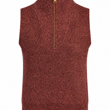Maroon Heathered Sleeveless Mock Neck Knit Top with Quarter-Zip