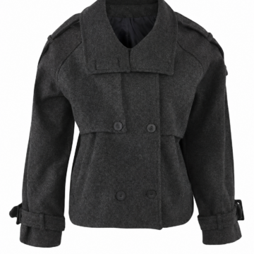 Charcoal Grey Double-Breasted Jacket with Storm Flap and Epaulettes
