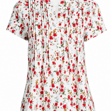 White Floral Rose Print Split Neck Blouse