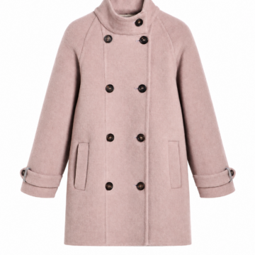 Dusty Pink Mid-Length Double-Breasted Coat with Stand Collar