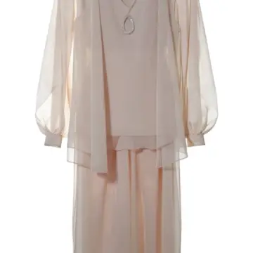 Light Beige Sheer Chiffon Tunic and Maxi Skirt Two-Piece Set