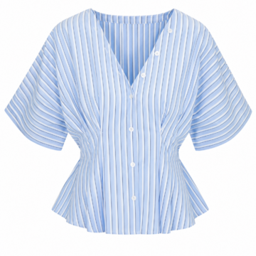 Light Blue Striped Peplum Button-Up Top
