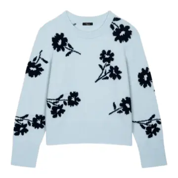 Light Blue Floral Print Crewneck Sweater